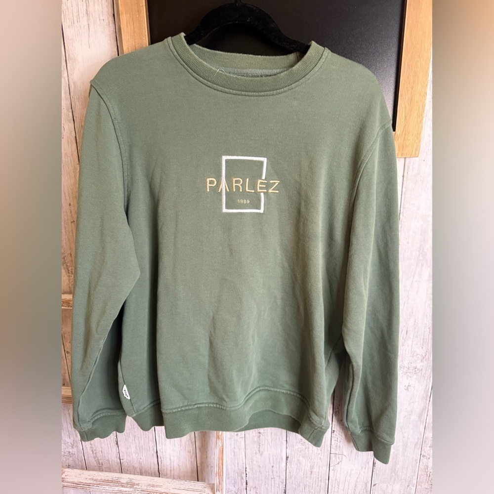 Parlez Sweatshirt Mens M Green Gold 1989 Crew Neck Pullover Embroidered